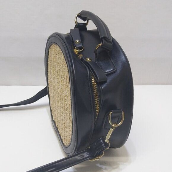 Shein Double Zipper Straw Circle Bag Shoulder Bag PU Leather Removable Strap EUC - Picture 5 of 10